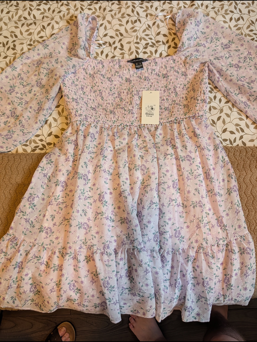Streetwear Society Lavender Floral Smocked Mini Dress
